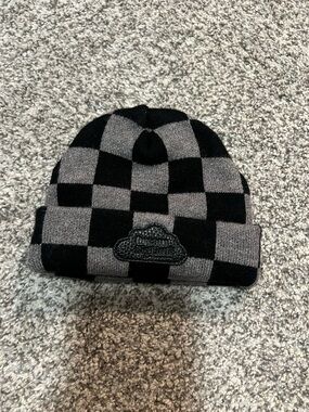 Kids Checkerboard Knit Beanie - Black & Gray
